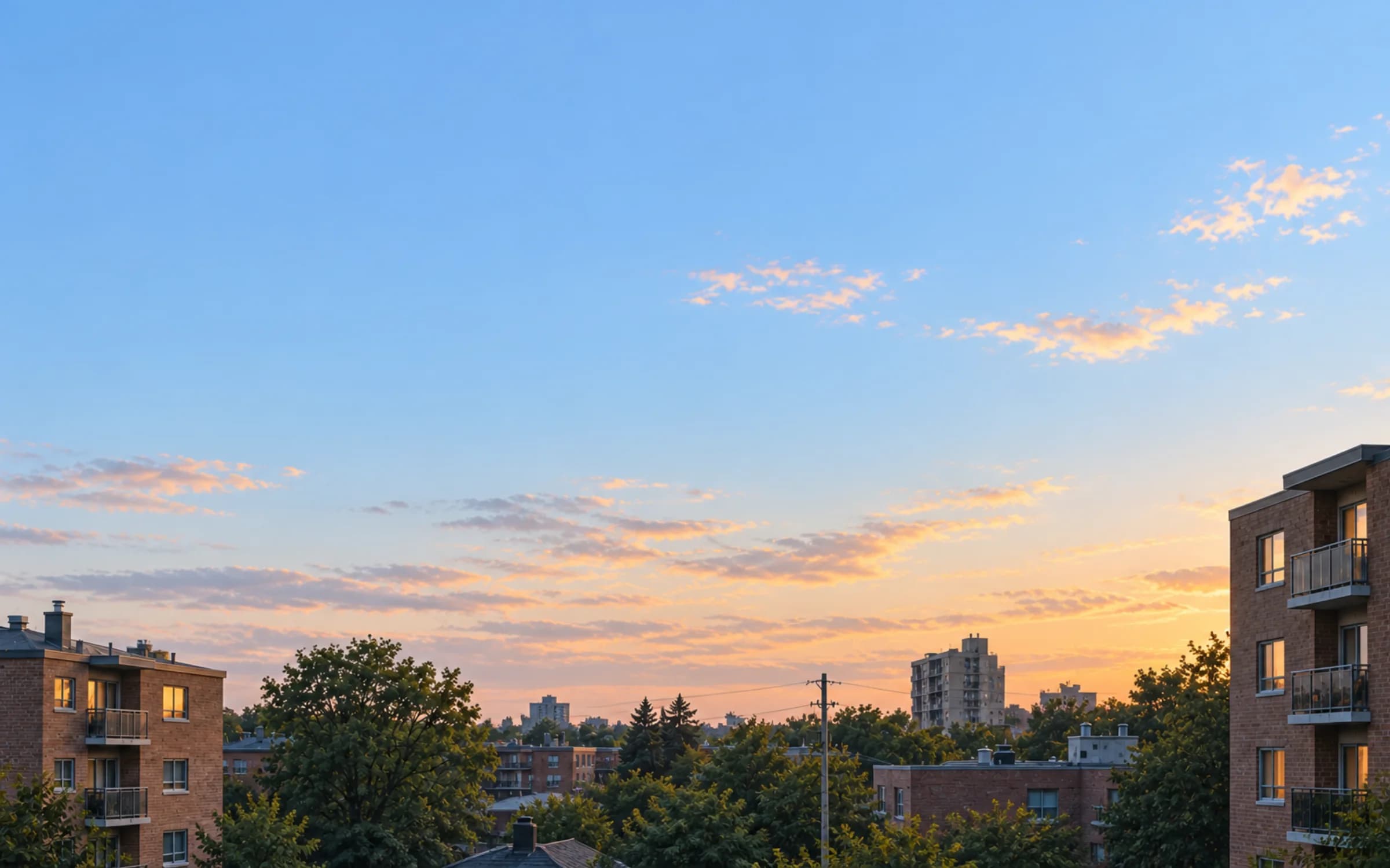 A bright summer dusk over a quiet Toronto neighbourhood